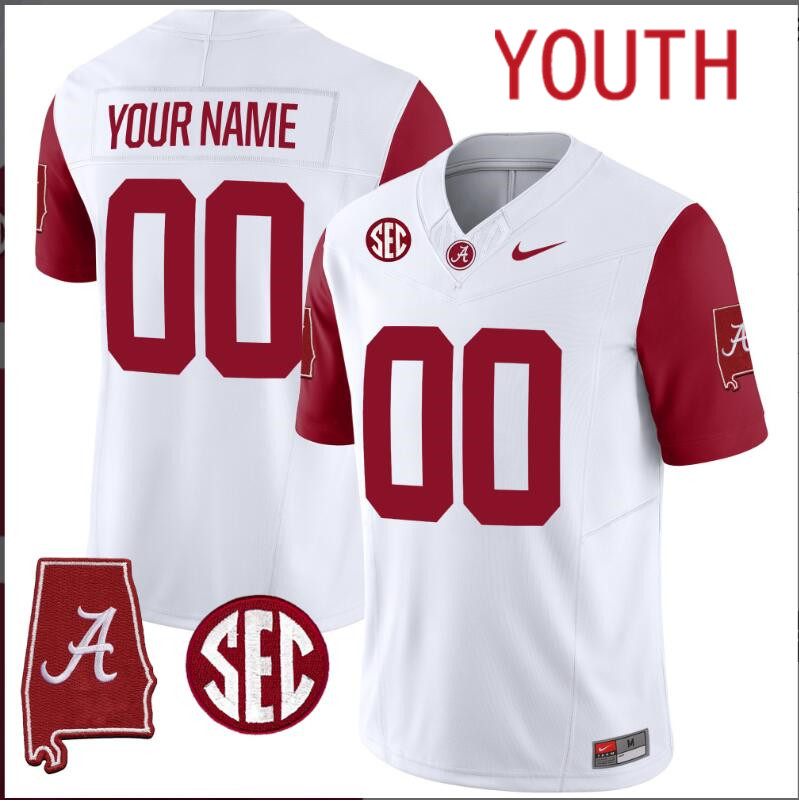 Youth Alabama Crimson Tide Vapor Limited white Custom 2024 Nike NCAA Jersey ->customized nfl jersey->Custom Jersey